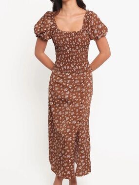 Petal & Pup Brown Floral Puff-Sleeve Midi Set Dress and Top